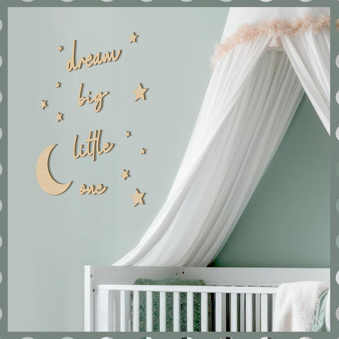 Briwooody 15 Pcs Moon and Stars Nursery Decor Dream Big Little One Wall Decor Boho Neutral Babyroom Wall Art Nursery