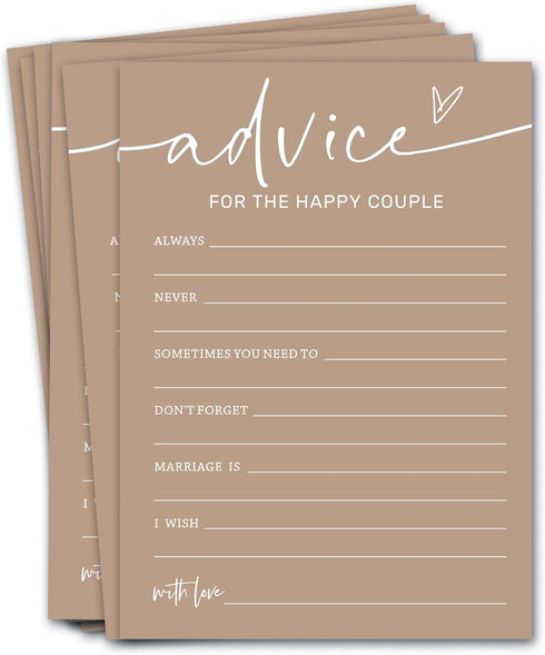 Bridal Shower Games Cards, Advice for The Happy Couple, 25 Guests Engagement Party Games for Minimalist Brown Supplies