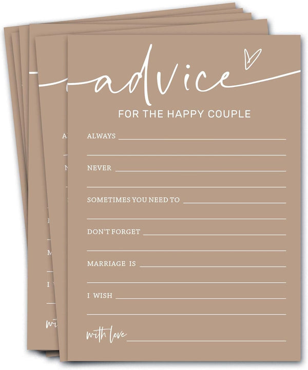 Bridal Shower Games Cards, Advice for The Happy Couple, 25 Guests Engagement Party Games for Minimalist Brown Supplies