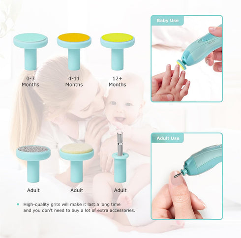 Trimmer 6 Baby Nail Electric with with a Nail Clipper, Polish Grooming Kit with Grinding Head - LED Light Safe Nail