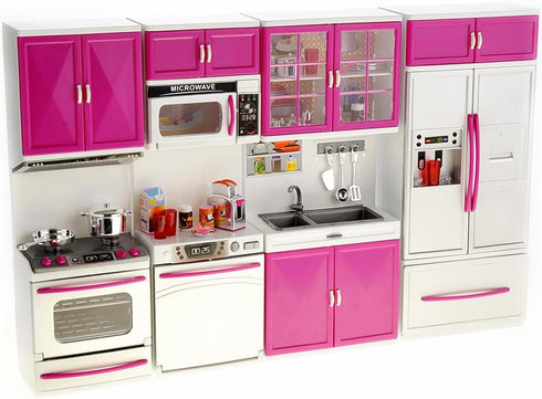 PowerTRC Doll Kitchen Play Set, Mini Modern Toy Kitchen Pretend Play Furnitures