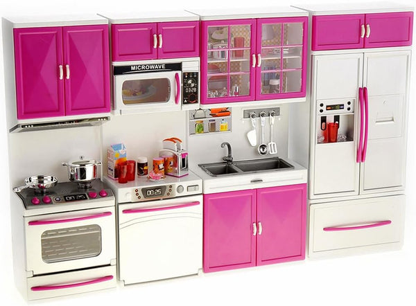 PowerTRC Doll Kitchen Play Set, Mini Modern Toy Kitchen Pretend Play Furnitures