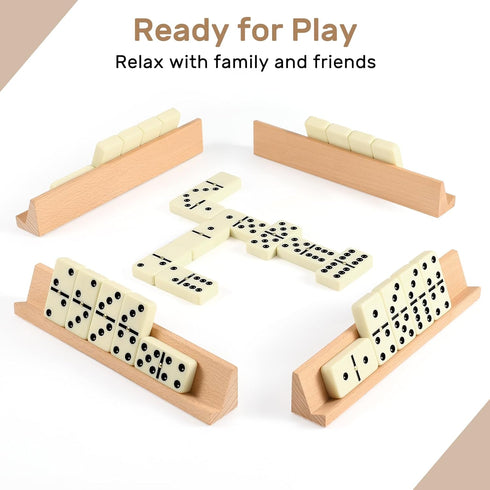 Set 4 6 Set Set 4 28 Set Jumbo Dominos for Adults with Wooden Racks/Trays, Double Dominoes Travel with Portable Case