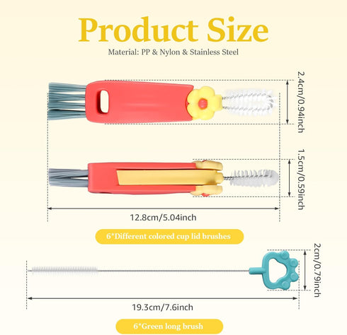 YLMFTNU 12Pcs 3 1 in Cup Lid Gap Cleaning Brush, Long Water Bottle Straw Cleaner Brush, Crevice Cleaning Brush Tools