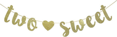 Two Sweet 2nd Birthday Banner - I'm Two Party Decor, Candy Bar and Ice Cream Theme (Gold Glitter)