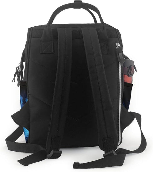 QSMJKLD Backpack Mommy Daypack Blue Flame Diaper Bag with Changing Pad, Pacifier Holder - Multifunction Travel Nappy