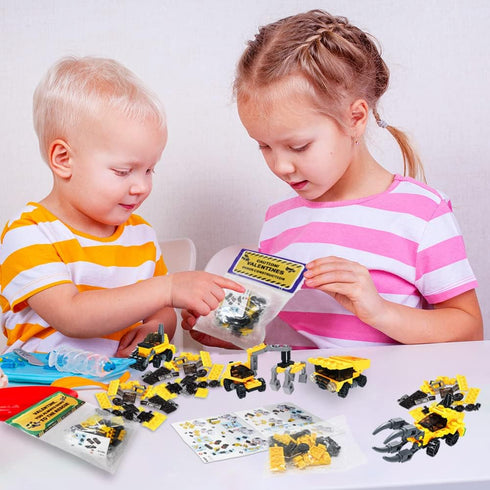 WODMAZ 24 Packs Construction Vehicles Building Blocks for Kids, Mini Cars Sets for Birthday Party Favors
