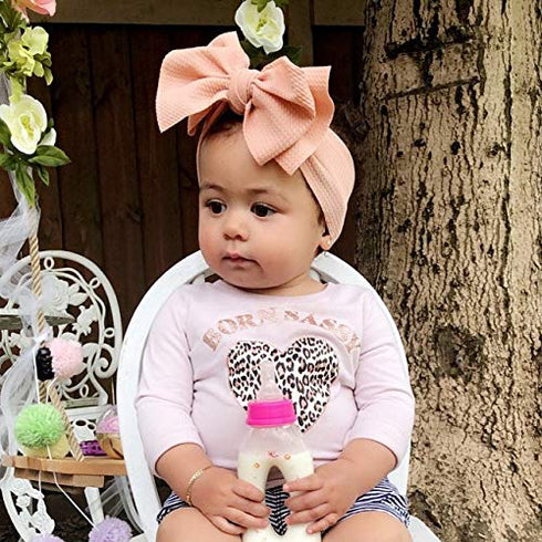 KIDOCHEESE Oversized Bows Baby Girl Headbands with Nylon Elastics, Large Hair Wraps for Newborns and Toddlers