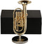 Dselvgvu Miniature Copper Baritone Horn with Stand and Case, Mini Musical Instrument for Dollhouse Decoration