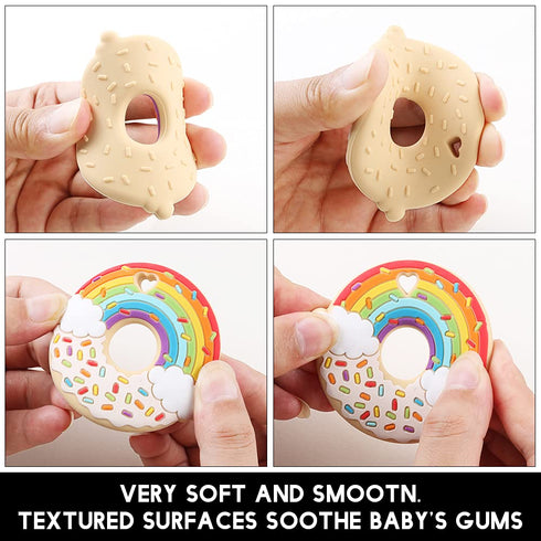 Rainbow Donut Sensory Chew Teether for Kids, Food Grade Silicone Safety Teething Toy for Autism & Teething Needs