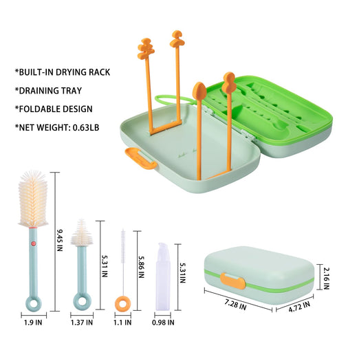suvast 7in1 Travel Bottle Cleaner kit,Baby Essentials, with Bottle BrushNipple BrushStraw Cleaner BrushSoap