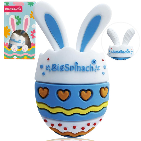 BIGSPINACH Easter Egg Baby Teether,Baby Teething Toy for Pain Relief,Silicone Bunny Rabbit