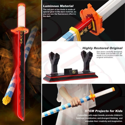 Jorumo Demon Slayer Sword Building Set, 27in Rengoku Kyoujurou Sword with Scabbard, 790 Pieces Cosplay Toy