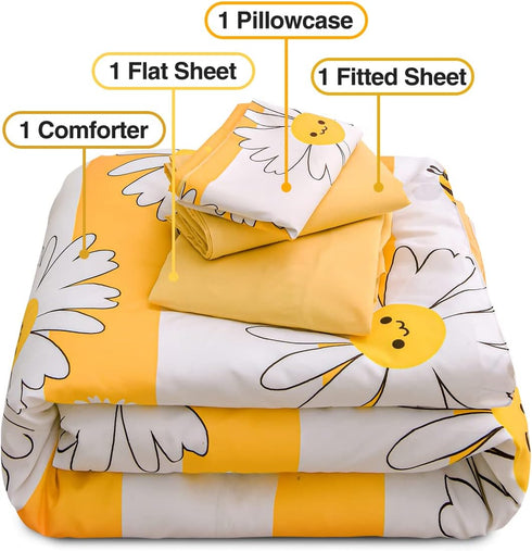 4 Set, Sets Btargot Pieces Ultra Soft Toddler Bedding Colorful Bees and Flower Pattern Stripe Comforter for Baby Girls