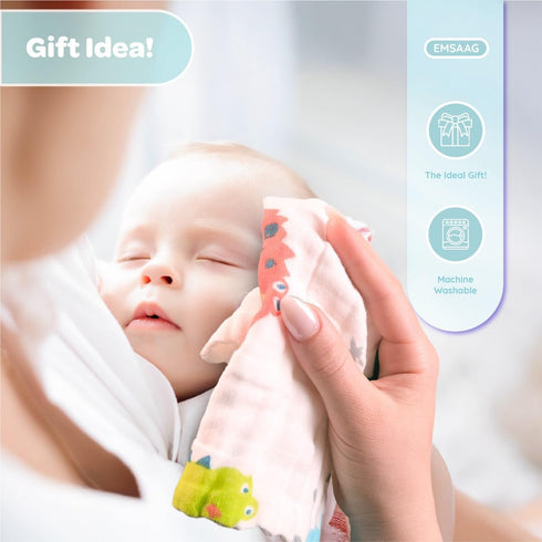 EMSAAG Pack 7-Soft Towels,100% Pattern-10 10 Muslin Baby Washcloths of Sweat Cloths for Newborn,Absorbent Baby Bath
