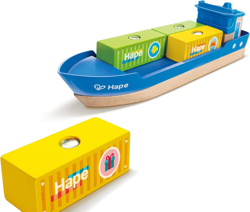 Playset, 3Y+ Hape Cargo Ship & Crane | Toy Boat and Crane for Children Ages