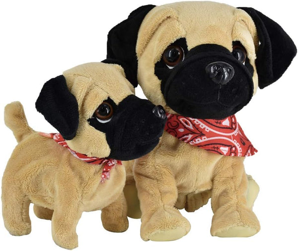 WEofferwhatYOUwant Pug Daddy & Pug Puppy Electronic Interactive Plush Dog Toys Set
