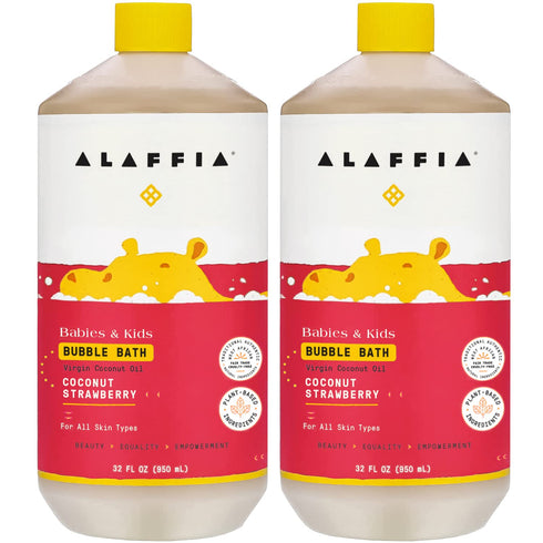 Alaffia Bubble Bath for Babies & Kids, Coconut Strawberry 2-Pack Long-Lasting, Moisture-Rich