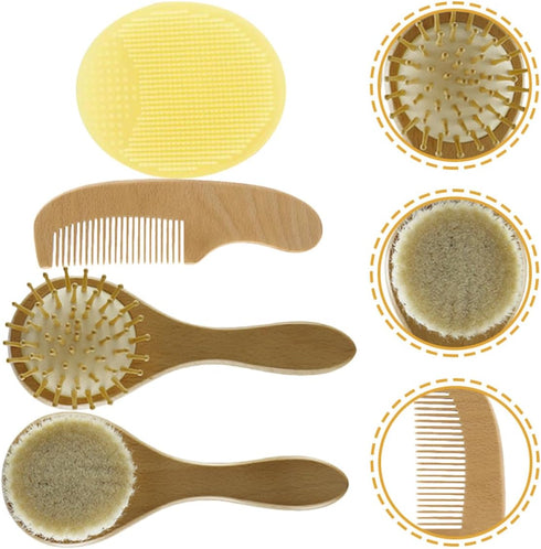 Essential Newborn Hair Care Kit - Wool Brush and Wooden Comb