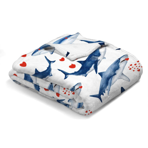 Watercolor Sea Shark Love Baby Blanket, Ocean Animals Hearts Flannel Soft Swaddle Receiving Blanket 30x40
