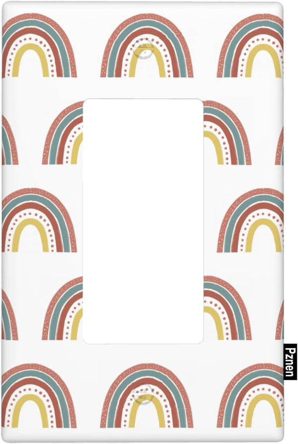 Boho Rainbow Rocker Wall Plate, Standard 1-Gang Cute Cartoon Switch Plate Covers for Nursery Room