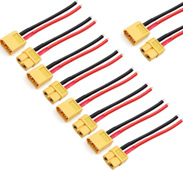 5 Pairs XT60 Connector Adapter, Male and Female Plug with 10cm 14AWG Silicone Wire for RC Lipo Battery