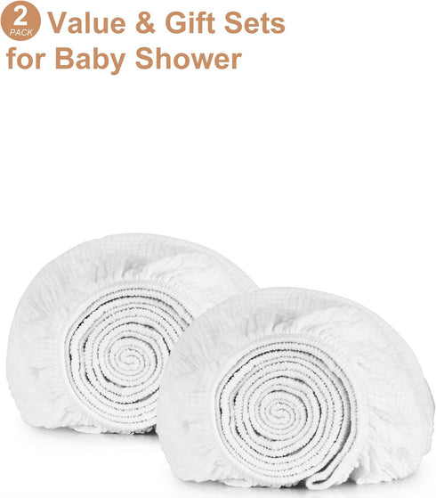 2 Pack 24"x 38" White Muslin Mini Crib Sheets for Girl and Boy- Neutral Breathable Mini Crib Mattress Sheets Fitted