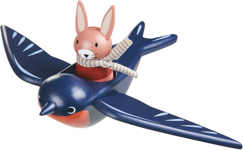 3+ Tender Leaf Toys - Swifty Bird - Solid Wood Bird Toy with Removeable Bunny Character - Open-Ended Play Toy