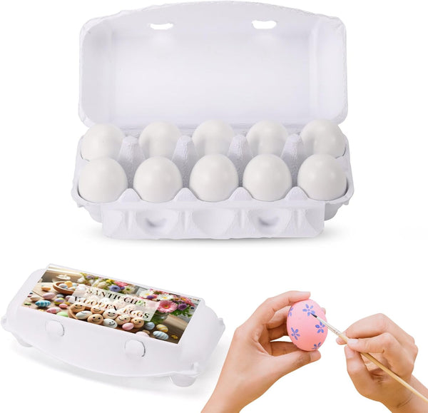White Fake Easter Eggs, 10-Count Wooden Eggs in Carton for Painting and