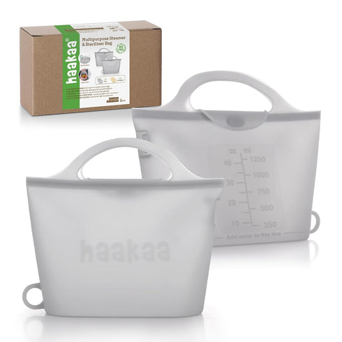 Haakaa On-The-Go Silicone Microwave Steam Sterilizer Bags for Travel, 40oz/1250ml Reusable Silicone