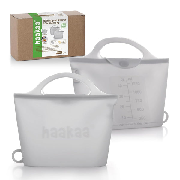 Haakaa On-The-Go Silicone Microwave Steam Sterilizer Bags for Travel, 40oz/1250ml Reusable Silicone