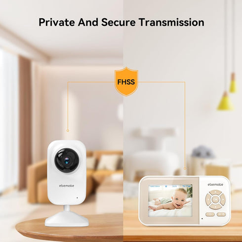 ebemate Video Baby Monitor Camera, 2-Way Talk Audio Cam Monitor with Lullabies, 2.8" LCD Screen