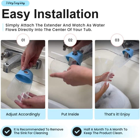 Bath Helper - Bath Tub Faucet Extender, Guides Water Directly from Faucet to Baby Bath Tub (Blue)