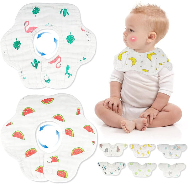 8-Pack Organic Cotton Baby Bibs - 360° Rotate, Adjustable with Snaps, Super Soft & Absorbent for Teething and Drooling,