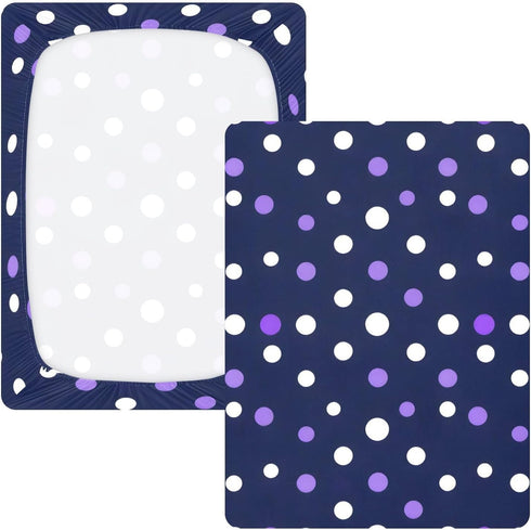 CZXW 52" 28" Polka Dots Purple White Crib Sheets Fitted x Natural Cotton Soft & Breathable for Baby Crib Mattress