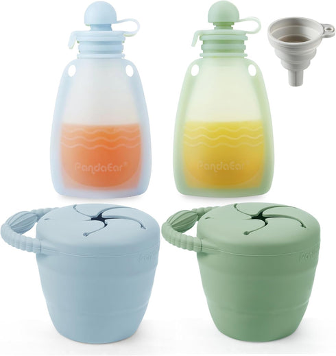 PandaEar 2 Pack Baby Food Pouches & 2 Pack Snack Containers, Reusable