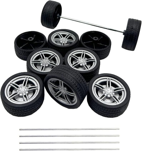 URIMPAVIDO 10PCS Toy Car Wheels 40mm Rubber Tire Wheels with Metal Shaft for