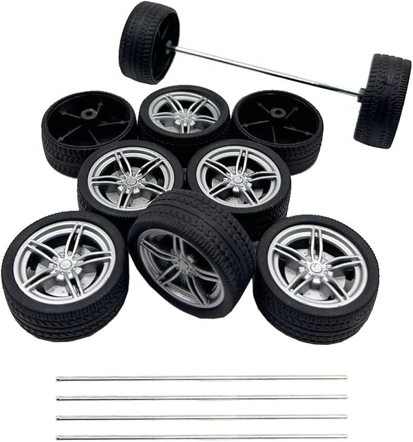 URIMPAVIDO 10PCS Toy Car Wheels 40mm Rubber Tire Wheels with Metal Shaft for