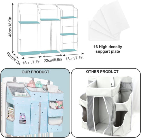 Hanging Diaper Caddy Organizer for Baby Crib - 3-in-1 Diaper Stacker for Changing Table Nursery Storage Holder (Sky