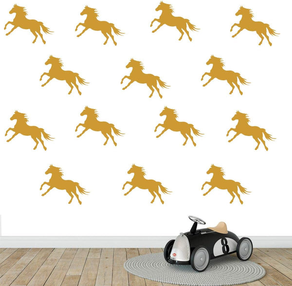 32pcs/Set Metallic Horse Wall Stickers Vinyl Decals for Kids Room, Removable Mural SA525 (Gold)