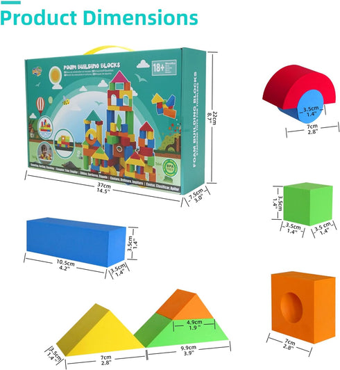 2-4, 94PCS 18+ Soft Building Blocks for Toddlers Foam Stacking Blocks, Bath Toys for Kids, Preschool Learning STEM Toys