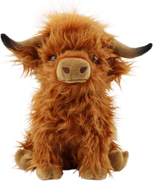 Cute 10.5 Inch Highland Cows Stuffed Animals - Realistic Cow Plush Toy for Kids