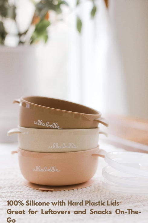 Silicone Baby Bowls with Lids, Toddler Food Storage Bowls Set (Beige)