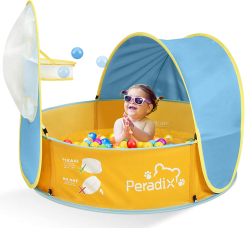 Peradix Paddling Pool for Kids & Pets, 3 in 1 Pop Up Wading Pool Tent with Basketball Hoop