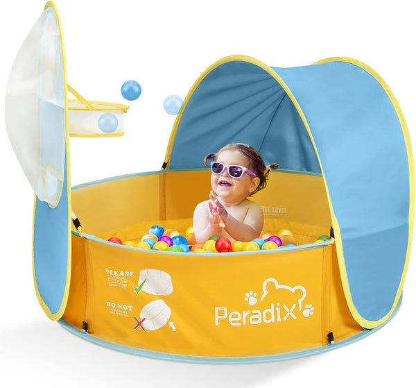 Peradix Paddling Pool for Kids & Pets, 3 in 1 Pop Up Wading Pool Tent with Basketball Hoop