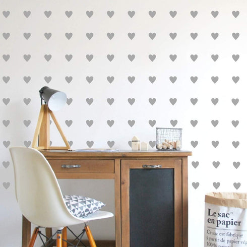 2 inch x 100 Pieces DIY Heart Wall Decal Vinyl Sticker, Removable Nursery Decoration for Kids Bedroom (Gray)