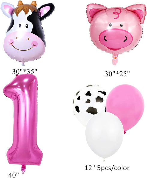 InBy 18pcs Farm Animal Balloons for 1st Birthday Party, Pig Cow Head, First Farm Animal Theme Balloon Garland