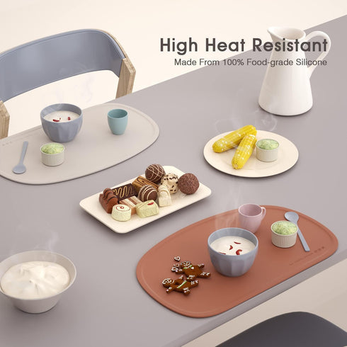 Cuddle Campus Silicone Placemat for Kids, Non-Slip Table Setting with Raised Edges, Comes with String for Storage