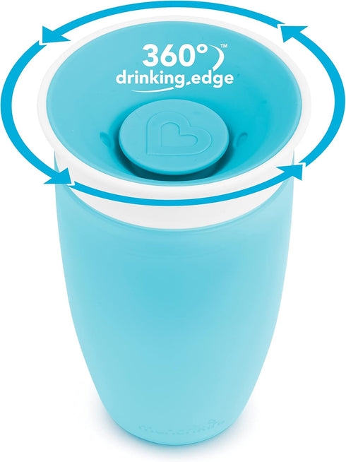 Munchkin Sippy Cups for Toddlers 1-3, 10 Ounce, Spill Proof Miracle 360 Cup, 2 Pack, Blue/Purple