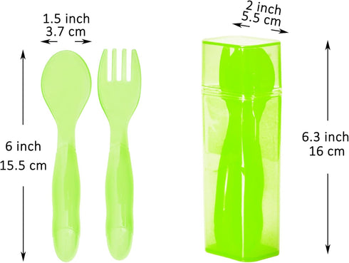 Youngever 6 Pack Plastic Toddler Utensils with Case, Plastic Kids Forks Kids Spoons, Large Size, Top Dishwasher Safe, Set of 6 in 6 Rainbow Colors by Youngever